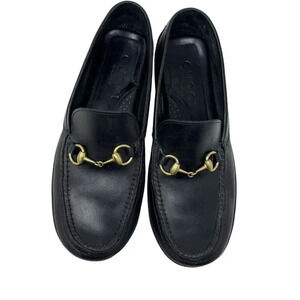GUCCI black Leather Horsebit loafers shoes MENS size 9.5 rubber sole driving